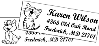 Custom self-inking address stamp with art text and accents.