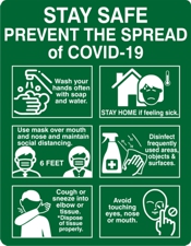 STAY SAFE PREVENT THE SPREAD OF COVID-19 7X9 Sign